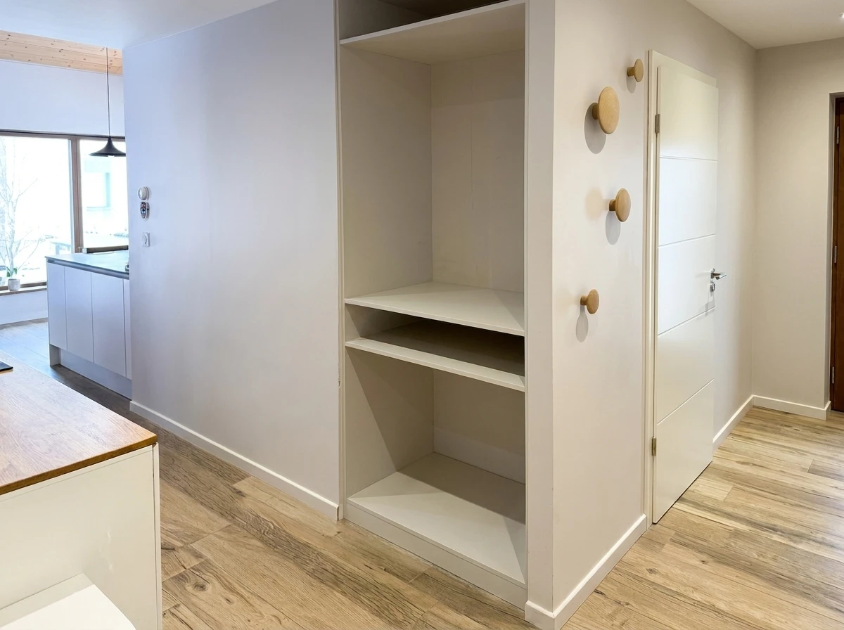 Escalier intérieur moderne en bois avec structure métallique noire, garde-corps minimaliste à barreaux horizontaux